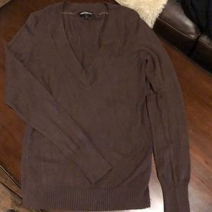 Brown express V-neck white sweater size large